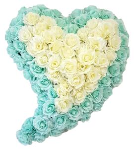 Coroana „Inimă” din trandafiri 65cm x 70cm turcoaz & crem flori artificiale