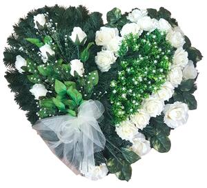 Coroana „Inimă” din trandafiri artificiali si accesorii 80cm x 80cm verde, crem
