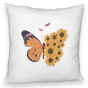 Perna Decorativa Fluffy, Model SunFlower Butterfly, 40x40 cm, Alba, Husa Detasabila, Burduf