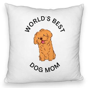 Perna Decorativa Fluffy, Model World's Best Dog Mom, 40x40 cm, Alba, Husa Detasabila, Burduf