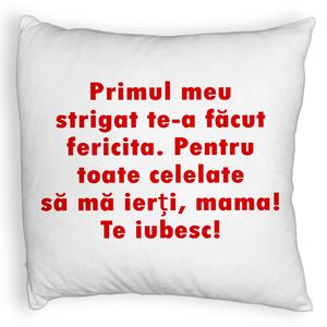 Perna Decorativa Fluffy, Model Mama Te Iubesc 2, 40x40 cm, Alba, Husa Detasabila, Burduf