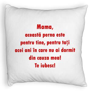 Perna Decorativa Fluffy, Model Pentru Mama Te iubesc 3,40x40 cm, Alba, Husa Detasabila, Burduf