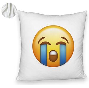 Perna Decorativa Fluffy, Model Emoji Cry, 40x40 cm, Alba, Husa Detasabila, Burduf