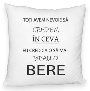 Perna Decorativa Fluffy, Model Beau o Bere, 40x40 cm, Alba, Husa Detasabila, Burduf