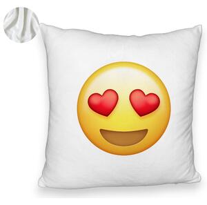 Perna Decorativa Fluffy, Model Emoji Fata cu Inimi, 40x40 cm, Alba, Husa Detasabila, Burduf