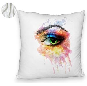 Perna Decorativa Fluffy, Model Multicolor Eye, 40x40 cm, Alba, Husa Detasabila, Burduf