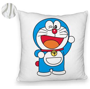 Perna Decorativa Fluffy, Model copii Doraemon, 40x40 cm, Alba, Husa Detasabila, Burduf