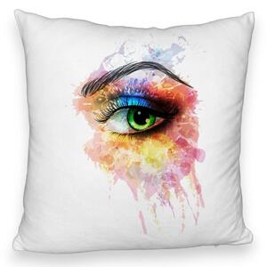 Perna Decorativa Fluffy, Model Multicolor Eye, 40x40 cm, Alba, Husa Detasabila, Burduf