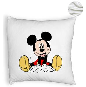 Perna Decorativa Fluffy, Model copii Mickey Mouse, 40x40 cm, Alba, Husa Detasabila, Burduf