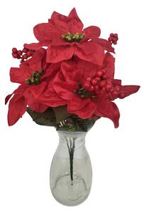 Buchet de Poinsettia si Boabă x7 40cm roșu flori artificiale