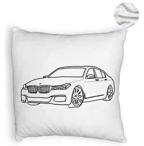 Perna Decorativa Fluffy, Model BMW Lover, 40x40 cm, Alba, Husa Detasabila, Burduf
