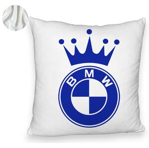 Perna Decorativa Fluffy, Model Emblema BMW King, 40x40 cm, Alba, Husa Detasabila, Burduf