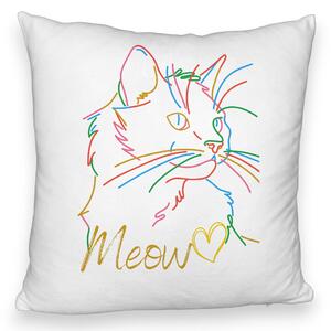 Perna Decorativa Fluffy, Model Pisica Meow, 40x40 cm, Alba, Husa Detasabila, Burduf