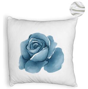 Perna Decorativa Fluffy, Model Florale Trandafir Albastru, 40x40 cm, Alba, Husa Detasabila, Burduf