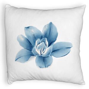 Perna Decorativa Fluffy, Model Florale Blue Flower, 40x40 cm, Alba, Husa Detasabila, Burduf