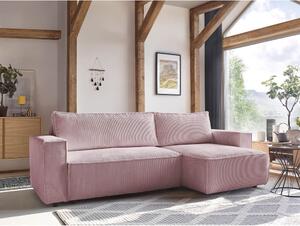 Colțar roz deschis extensibil cu tapițerie din catifea reiată (cu colț variabil) Nihad – Bobochic Paris