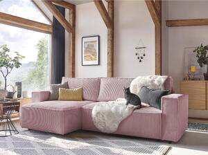 Colțar roz deschis extensibil cu tapițerie din catifea reiată (cu colț variabil) Nihad – Bobochic Paris