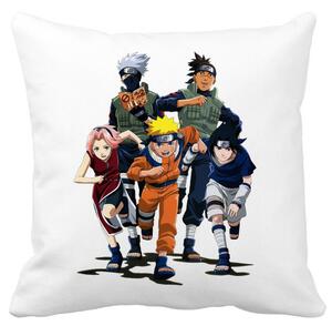 Perna Decorativa cu Naruto team, 40x40 cm, Alba, Mata, Husa Detasabila, Burduf