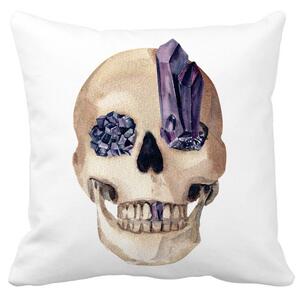Perna Decorativa cu motiv Craniu de Halloween, 1, 40x40 cm, Alba, Mata, Husa Detasabila, Burduf