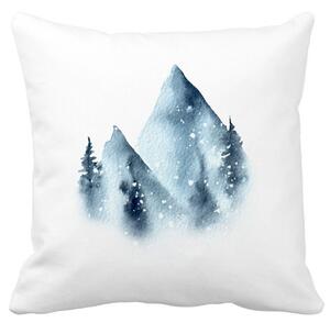 Perna Decorativa Peisaj de Iarna, 40x40 cm, Alba, Mata, Husa Detasabila, Burduf