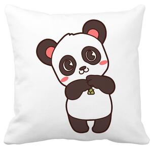 Perna Decorativa Urs Panda, 40x40 cm, Alba, Mata, Husa Detasabila, Burduf