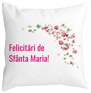 Perna Decorativa Felicitari de Sfanta Maria, 40x40 cm, Alba, Mata, Husa Detasabila, Burduf