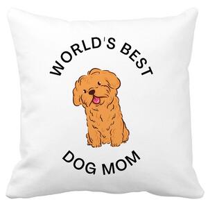 Perna Decorativa, World's Best Dog Mom, 40x40 cm, Alba, Mata, Husa Detasabila, Burduf