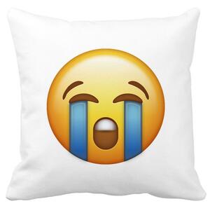 Perna Decorativa Patrata Emoji Cry, 40x40 cm, Alba, Mata, Husa Detasabila, Burduf