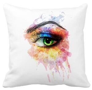 Perna Decorativa Patrata Multicolor Eye, 40x40 cm, Alba, Mata, Husa Detasabila, Burduf