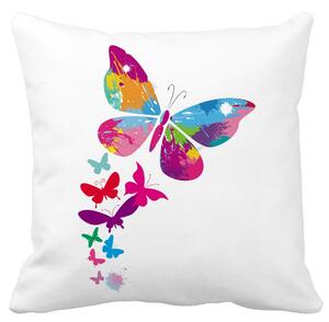 Perna Decorativa Patrata Fluture Colorful, 40x40 cm, Alba, Mata, Husa Detasabila, Burduf