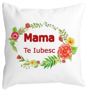 Perna Decorativa Patrata Mama Te Iubesc, 40x40 cm, Alba, Mata, Husa Detasabila, Burduf