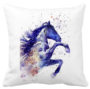 Perna Decorativa Patrata Colorful Horse, 40x40 cm, Alba, Mata, Husa Detasabila, Burduf