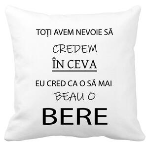 Perna Decorativa Patrata Beau o Bere, 40x40 cm, Alba, Mata, Husa Detasabila, Burduf