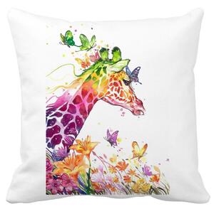 Perna Decorativa Patrata Girafa Multicolor, 40x40 cm, Alba, Mata, Husa Detasabila, Burduf