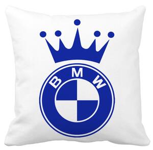 Perna Decorativa Patrata Emblema BMW King, 40x40 cm, Alba, Mata, Husa Detasabila, Burduf