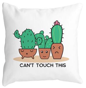 Perna Decorativa Patrata Cactus Can't Touch This, 40x40 cm, Alba, Mata, Husa Detasabila, Burduf