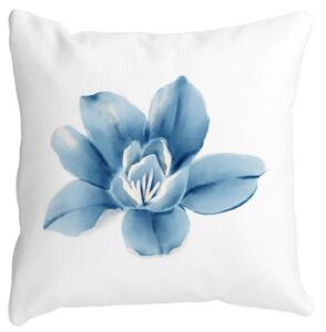 Perna Decorativa Patrata Florale Blue Flower, 40x40 cm, Alba, Mata, Husa Detasabila, Burduf
