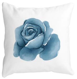 Perna Decorativa Patrata Florale Trandafir Albastru, 40x40 cm, Alba, Mata, Husa Detasabila, Burduf