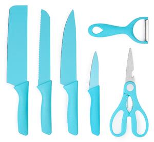 Set cutite onuvio, 6 piese - cuțit de chef, cuțit de pâine, satăr, ustensilă pentru decojit, foarfecă alimentară, cutit pentru fructe și legume, aliaj 3cr13 anticoroziv, colorate și cu strat