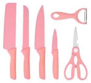 Set cutite onuvio, 6 piese - cuțit de chef, cuțit de pâine, satăr, ustensilă pentru decojit, foarfecă alimentară, cutit pentru fructe și legume, aliaj 3cr13 anticoroziv, colorate și cu strat