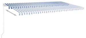Copertină automată cu senzor vânt & LED, albastru & alb, 6x3 m