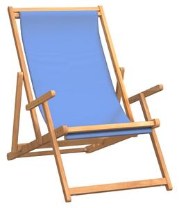 Scaun de plajă pliabil, albastru, lemn masiv de tec