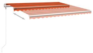 Copertină retractabilă automată & stâlpi portocaliu&maro 4x3,5m