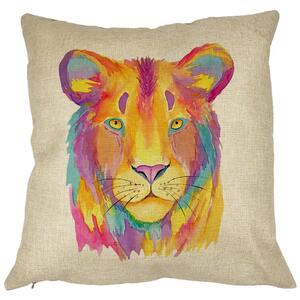 Perna Decorativa, Colorful Lion, 40x40 cm, Husa Detasabila, Burduf