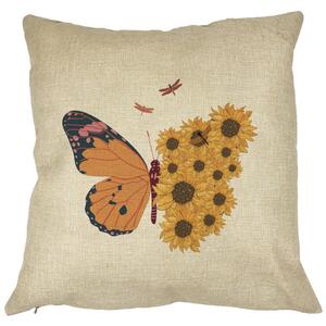 Perna Decorativa, SunFlower Butterfly, 40x40 cm, Husa Detasabila, Burduf