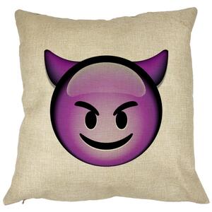 Perna Decorativa Patrata Emoji Diavol, 40x40 cm, Husa Detasabila, Burduf