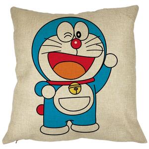Perna Decorativa Patrata copii Doraemon, 40x40 cm, Husa Detasabila, Burduf