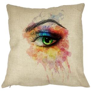 Perna Decorativa Patrata Multicolor Eye, 40x40 cm, Husa Detasabila, Burduf