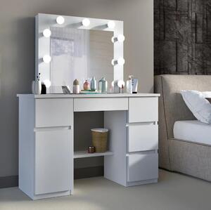 SEA546 - Set Masa toaleta, 120 cm, moderna cosmetica machiaj oglinda, masuta vanity, oglinda 9 LED, cu sau fara Priza, cu sau fara scaun - Alb