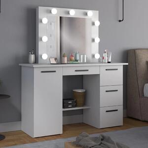 SEA544 - Set Masa toaleta, 120 cm, moderna cosmetica machiaj oglinda, masuta vanity, oglinda cu 9 LED, cu sau fara Priza, cu sau fara scaun - Alb
